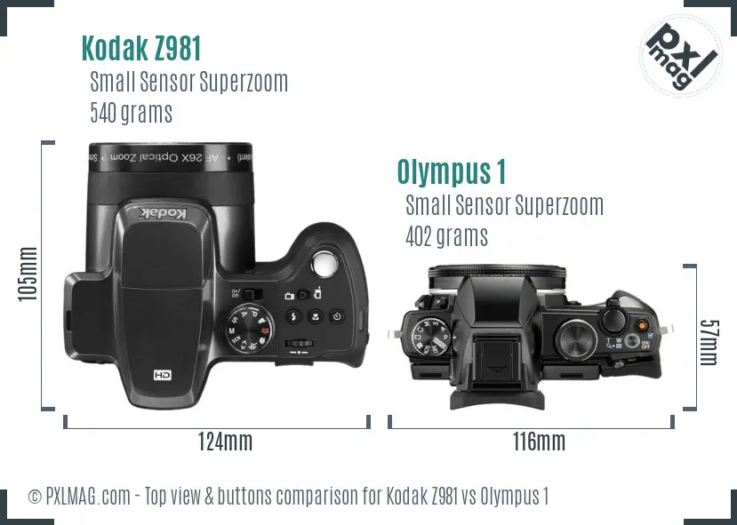 Kodak Z981 vs Olympus 1 top view buttons comparison