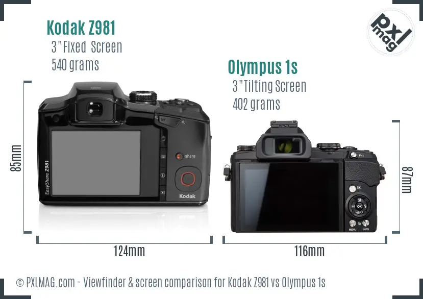Kodak Z981 vs Olympus 1s Screen and Viewfinder comparison