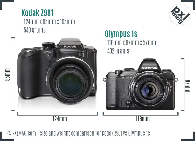 Kodak Z981 vs Olympus 1s size comparison
