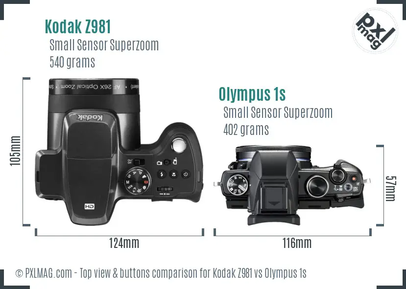 Kodak Z981 vs Olympus 1s top view buttons comparison