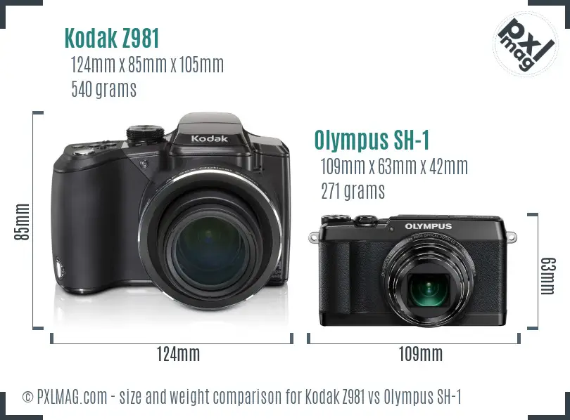 Kodak Z981 vs Olympus SH-1 size comparison