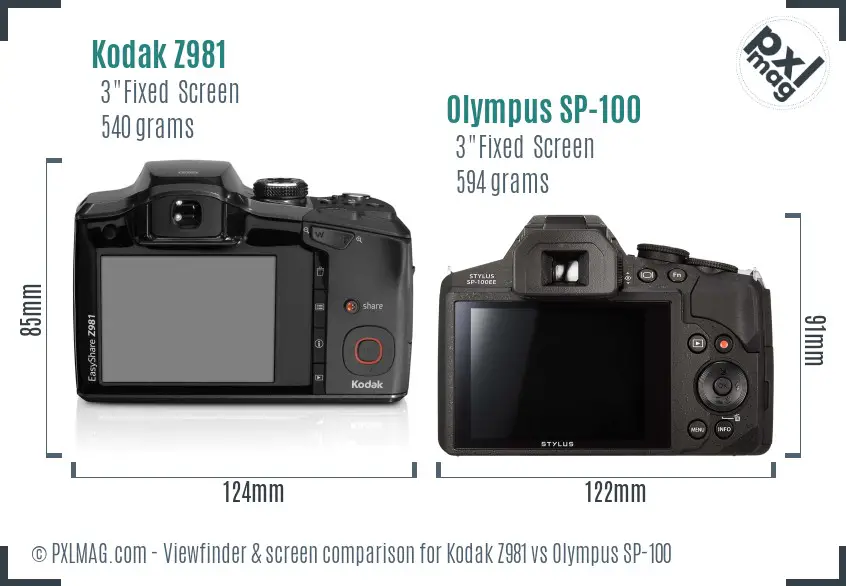 Kodak Z981 vs Olympus SP-100 Screen and Viewfinder comparison
