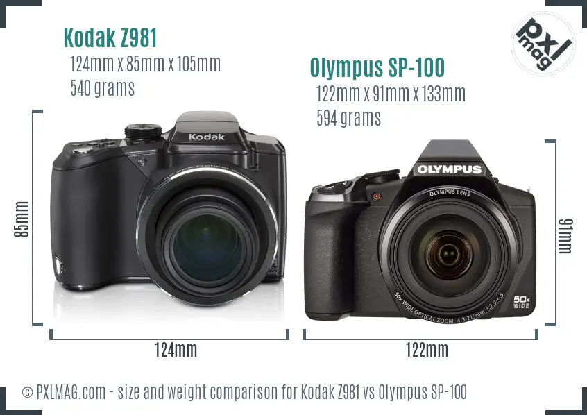 Kodak Z981 vs Olympus SP-100 size comparison