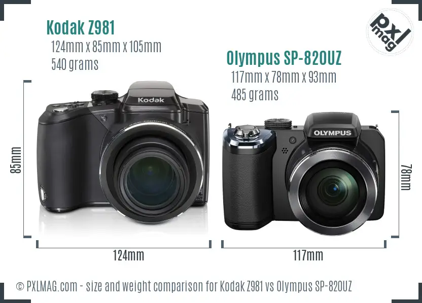 Kodak Z981 vs Olympus SP-820UZ size comparison