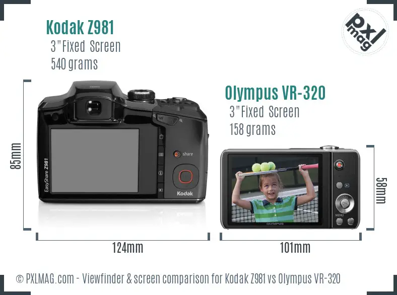 Kodak Z981 vs Olympus VR-320 Screen and Viewfinder comparison