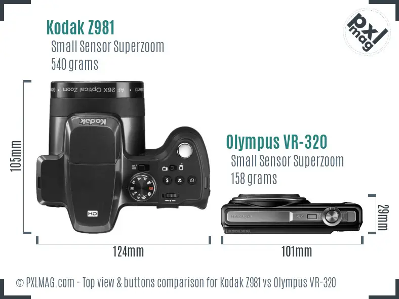Kodak Z981 vs Olympus VR-320 top view buttons comparison