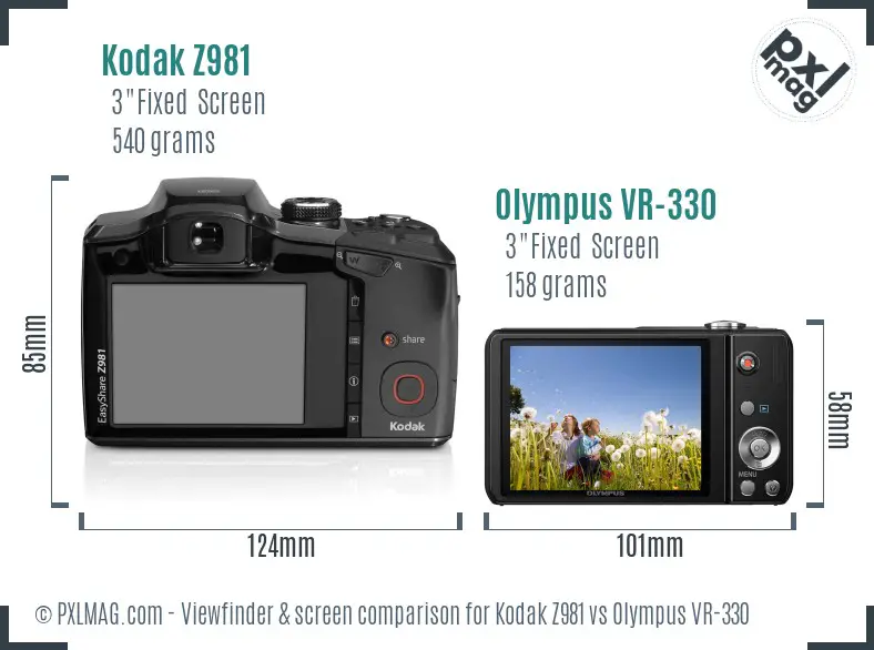 Kodak Z981 vs Olympus VR-330 Screen and Viewfinder comparison