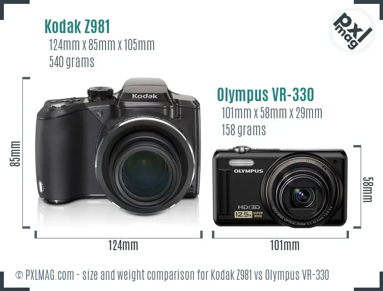 Kodak Z981 vs Olympus VR-330 size comparison