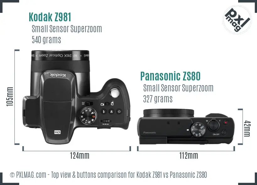Kodak Z981 vs Panasonic ZS80 top view buttons comparison