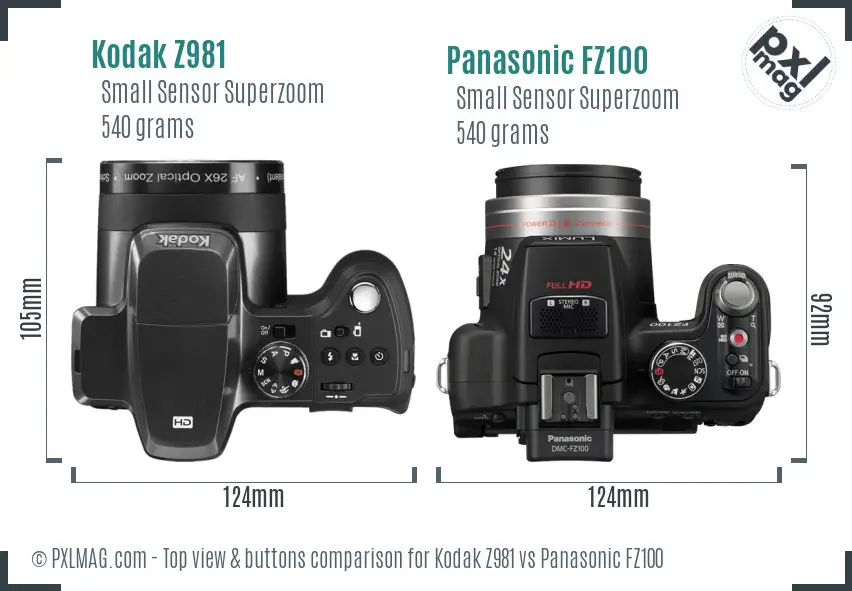 Kodak Z981 vs Panasonic FZ100 top view buttons comparison