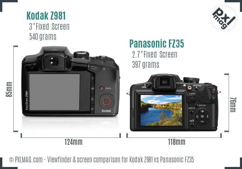 Kodak Z981 vs Panasonic FZ35 Screen and Viewfinder comparison Kodak Z981 vs Panasonic FZ35 Screen and Viewfinder comparison