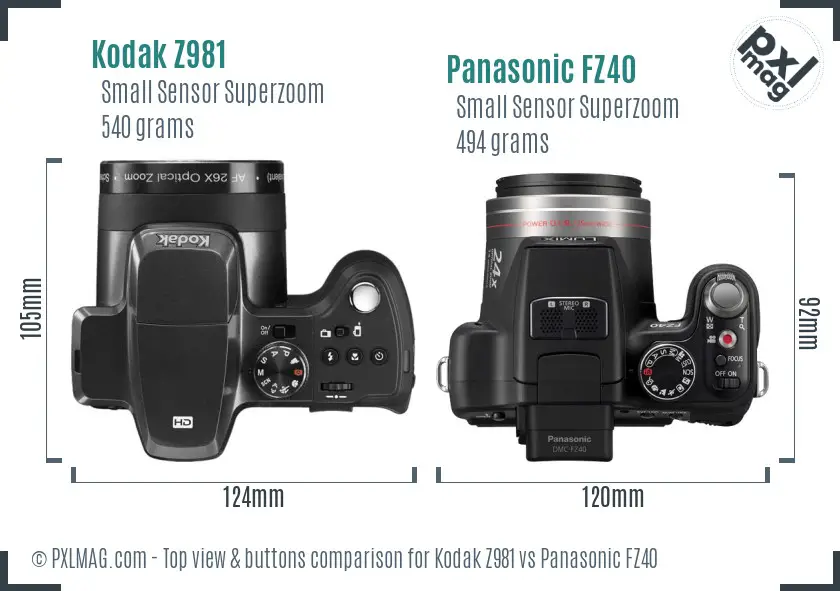 Kodak Z981 vs Panasonic FZ40 top view buttons comparison