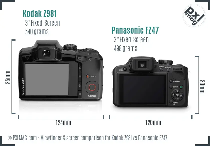 Kodak Z981 vs Panasonic FZ47 Screen and Viewfinder comparison Kodak Z981 vs Panasonic FZ47 Screen and Viewfinder comparison