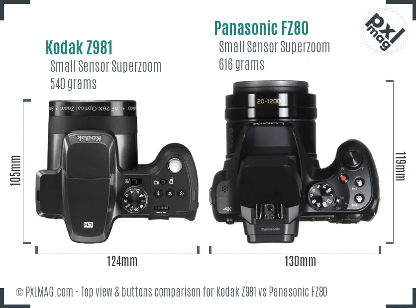 Kodak Z981 vs Panasonic FZ80 top view buttons comparison