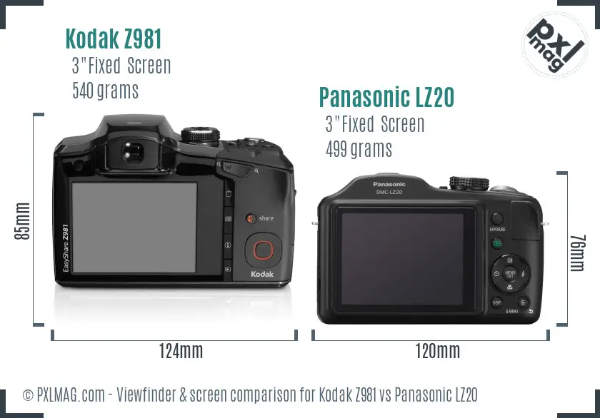 Kodak Z981 vs Panasonic LZ20 Screen and Viewfinder comparison Kodak Z981 vs Panasonic LZ20 Screen and Viewfinder comparison