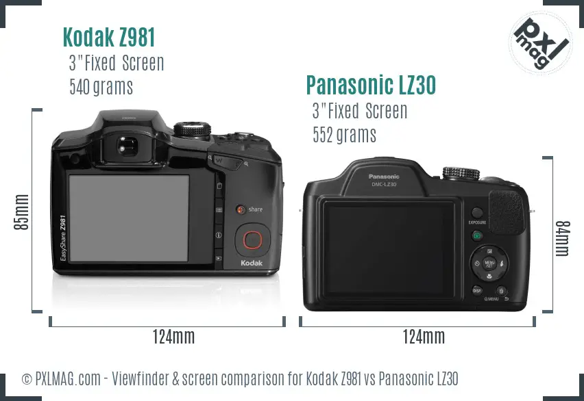 Kodak Z981 vs Panasonic LZ30 Screen and Viewfinder comparison