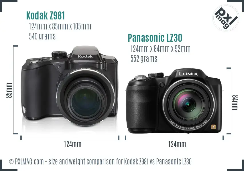 Kodak Z981 vs Panasonic LZ30 size comparison