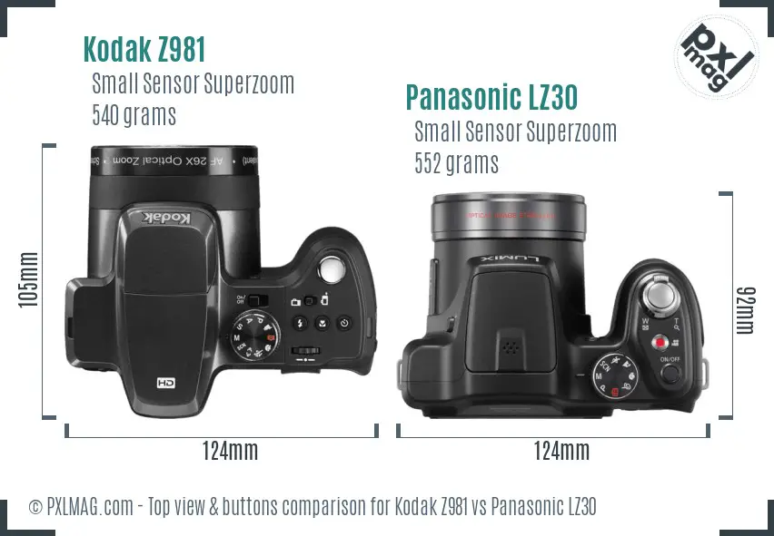 Kodak Z981 vs Panasonic LZ30 top view buttons comparison