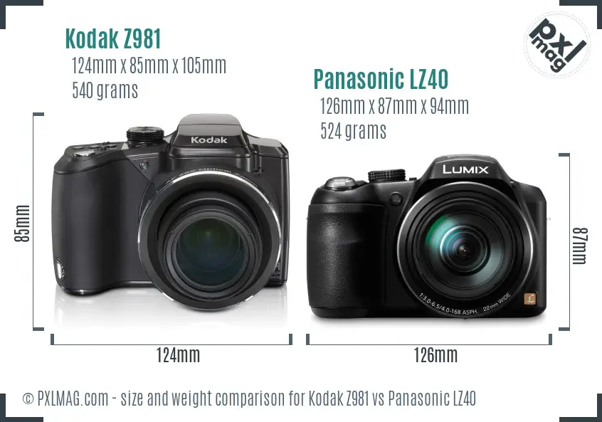 Kodak Z981 vs Panasonic LZ40 size comparison Kodak Z981 vs Panasonic LZ40 size comparison