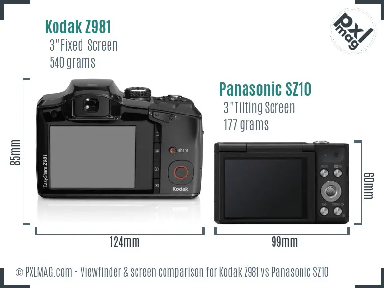 Kodak Z981 vs Panasonic SZ10 Screen and Viewfinder comparison