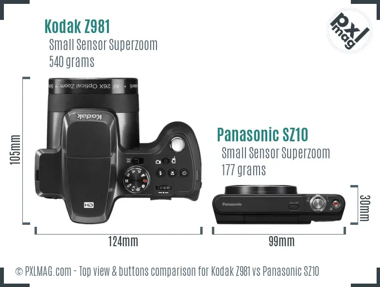 Kodak Z981 vs Panasonic SZ10 top view buttons comparison