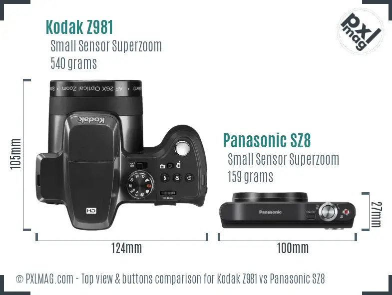 Kodak Z981 vs Panasonic SZ8 top view buttons comparison