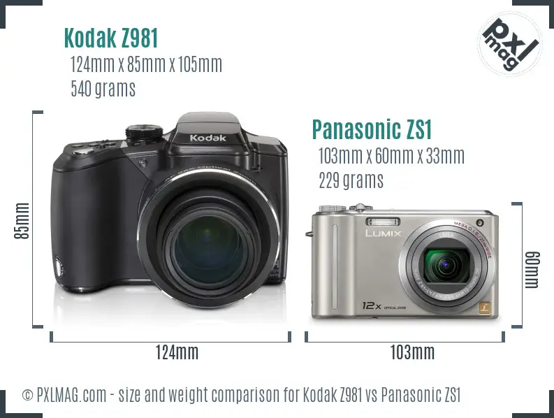 Kodak Z981 vs Panasonic ZS1 size comparison Kodak Z981 vs Panasonic ZS1 size comparison