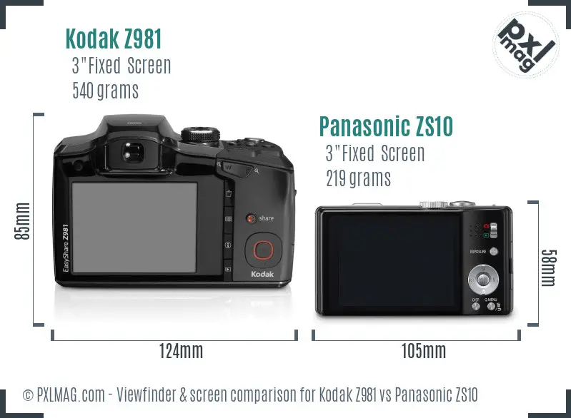 Kodak Z981 vs Panasonic ZS10 Screen and Viewfinder comparison Kodak Z981 vs Panasonic ZS10 Screen and Viewfinder comparison