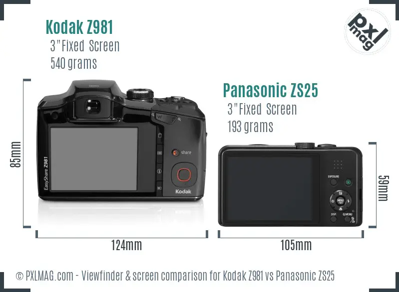 Kodak Z981 vs Panasonic ZS25 Screen and Viewfinder comparison Kodak Z981 vs Panasonic ZS25 Screen and Viewfinder comparison
