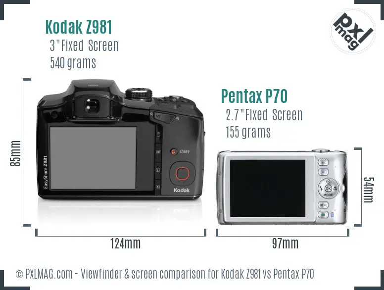 Kodak Z981 vs Pentax P70 Screen and Viewfinder comparison