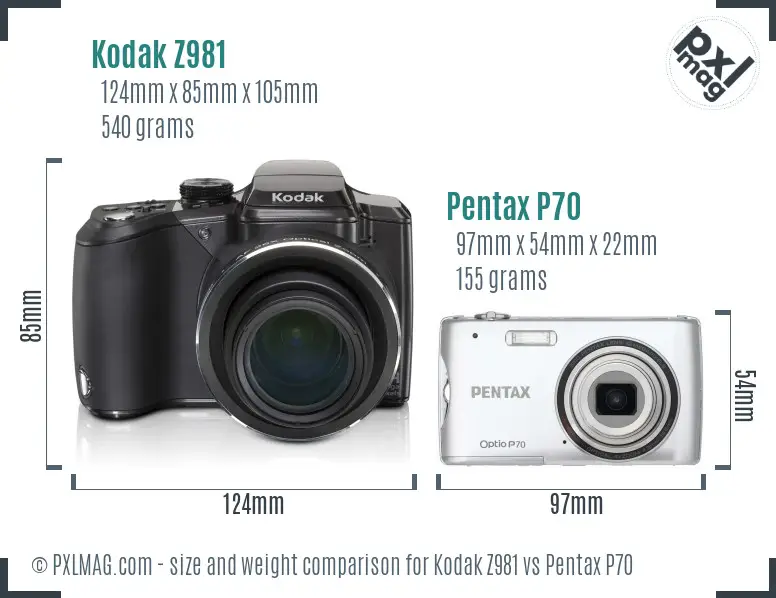 Kodak Z981 vs Pentax P70 size comparison