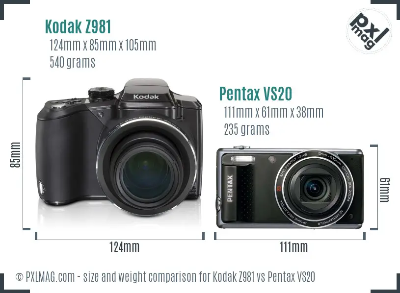 Kodak Z981 vs Pentax VS20 size comparison