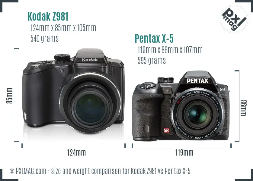 Kodak Z981 vs Pentax X-5 size comparison