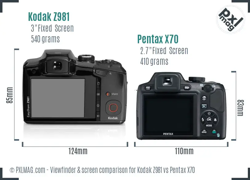 Kodak Z981 vs Pentax X70 Screen and Viewfinder comparison