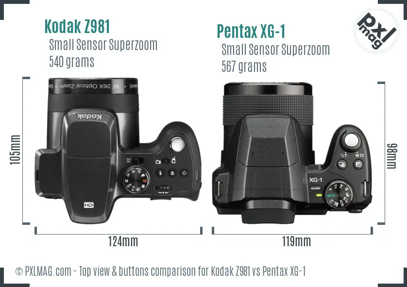 Kodak Z981 vs Pentax XG-1 top view buttons comparison