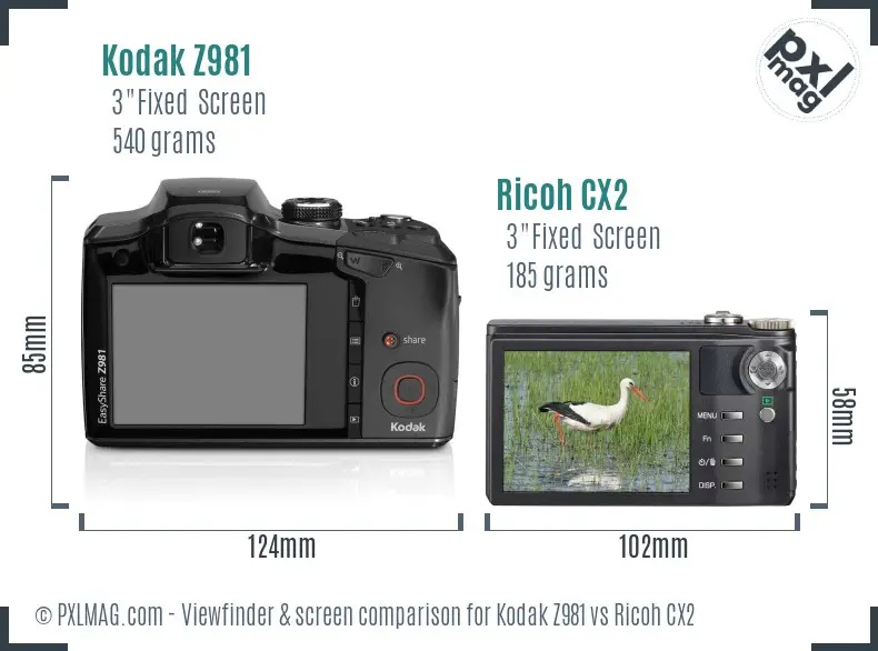 Kodak Z981 vs Ricoh CX2 Screen and Viewfinder comparison Kodak Z981 vs Ricoh CX2 Screen and Viewfinder comparison