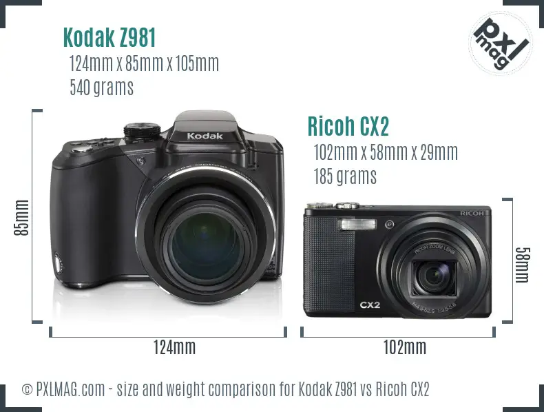 Kodak Z981 vs Ricoh CX2 size comparison Kodak Z981 vs Ricoh CX2 size comparison