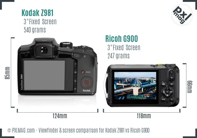 Kodak Z981 vs Ricoh G900 Screen and Viewfinder comparison