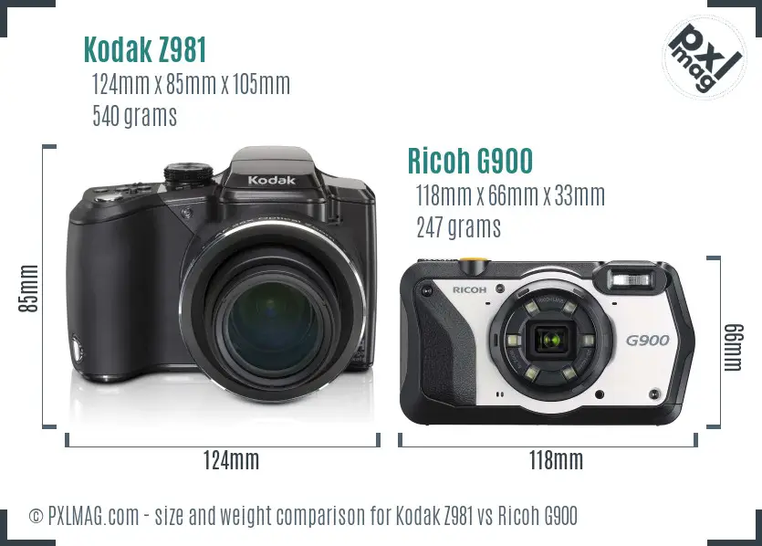 Kodak Z981 vs Ricoh G900 size comparison