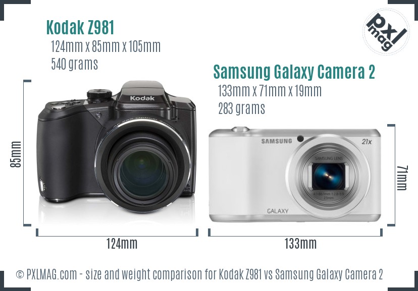 Kodak Z981 vs Samsung Galaxy Camera 2 size comparison