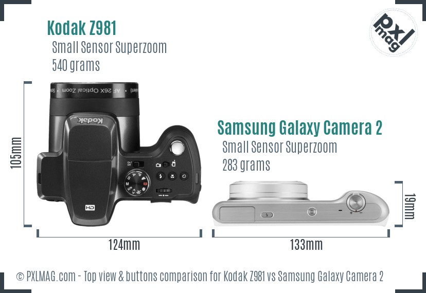 Kodak Z981 vs Samsung Galaxy Camera 2 top view buttons comparison