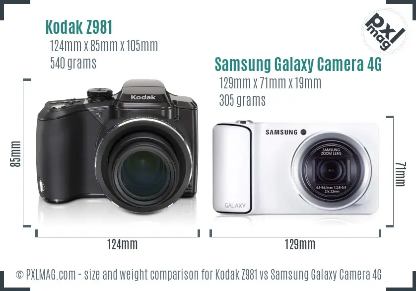 Kodak Z981 vs Samsung Galaxy Camera 4G size comparison