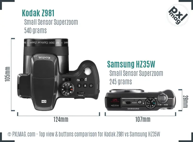 Kodak Z981 vs Samsung HZ35W top view buttons comparison