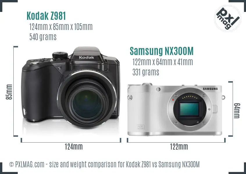 Kodak Z981 vs Samsung NX300M size comparison