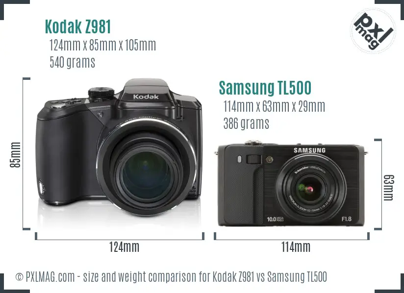 Kodak Z981 vs Samsung TL500 size comparison