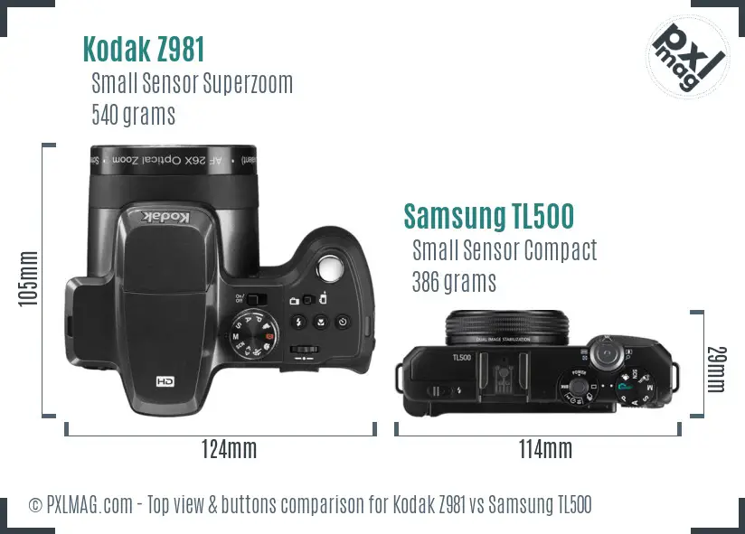 Kodak Z981 vs Samsung TL500 top view buttons comparison