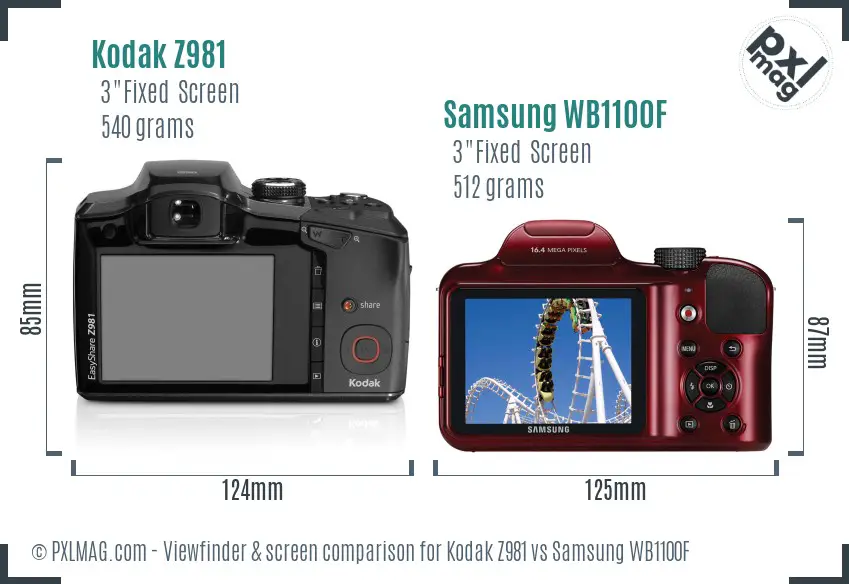 Kodak Z981 vs Samsung WB1100F Screen and Viewfinder comparison Kodak Z981 vs Samsung WB1100F Screen and Viewfinder comparison
