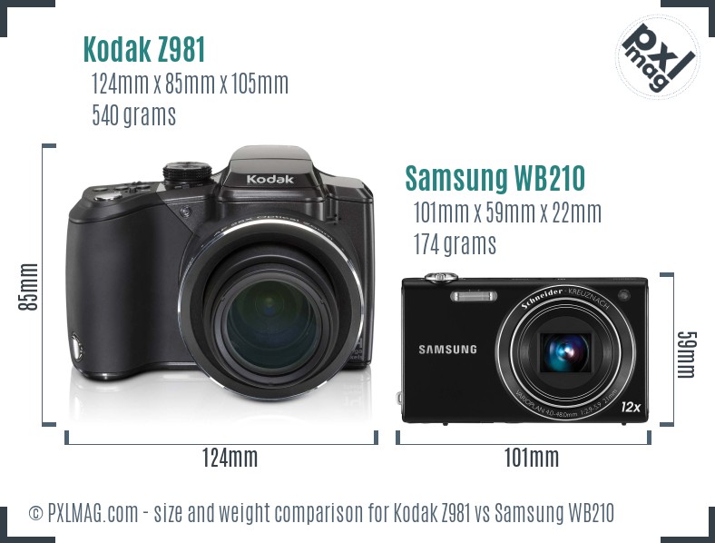 Kodak Z981 vs Samsung WB210 size comparison Kodak Z981 vs Samsung WB210 size comparison