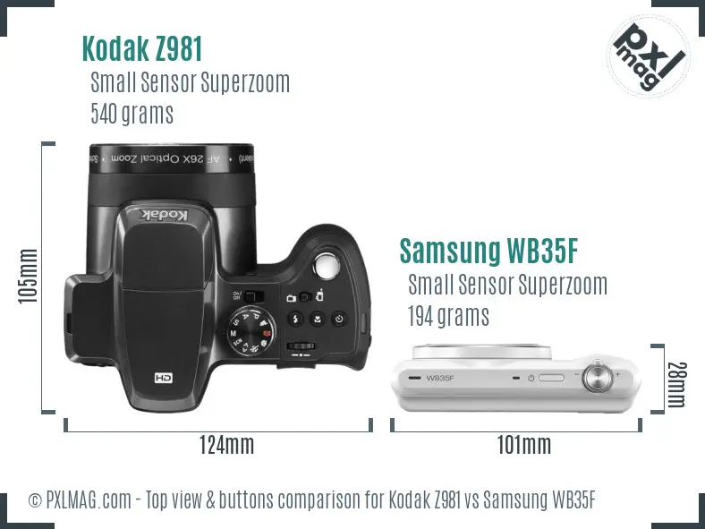 Kodak Z981 vs Samsung WB35F top view buttons comparison