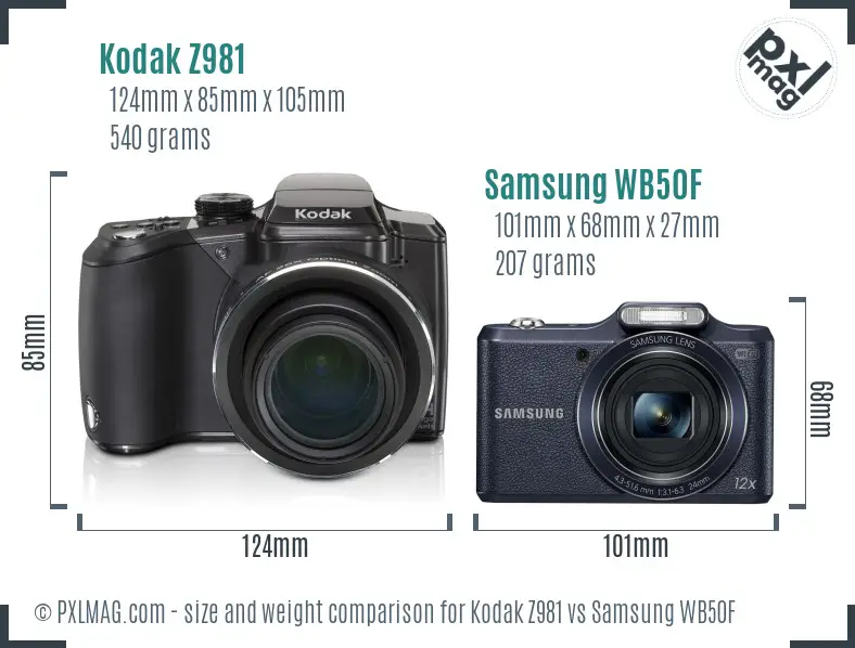 Kodak Z981 vs Samsung WB50F size comparison Kodak Z981 vs Samsung WB50F size comparison